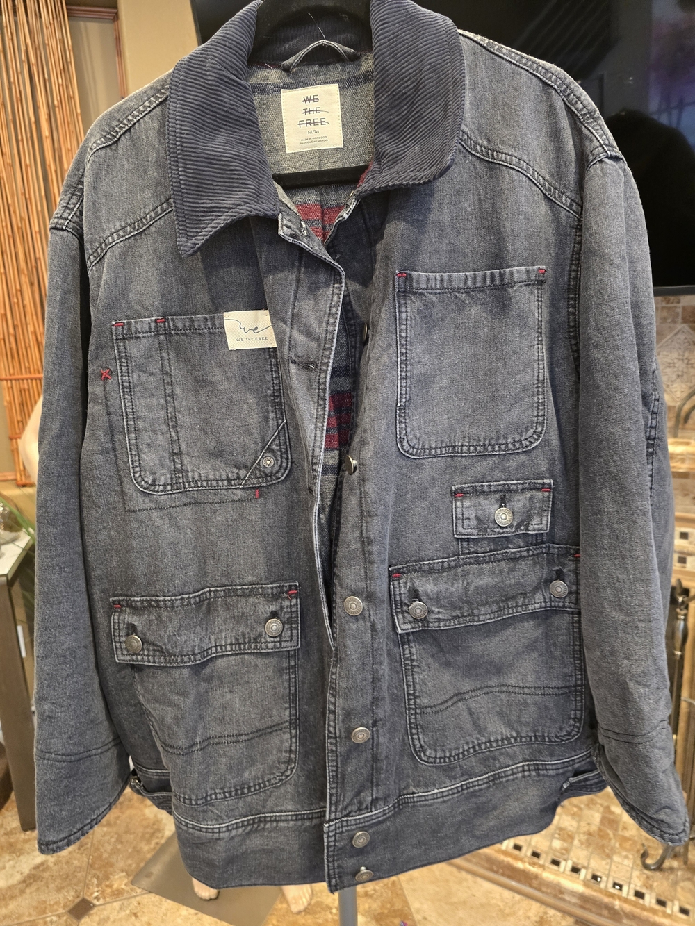 We The Free Sweet Talk Denim Barn Coat With Corduroy Collar , NWOT XL